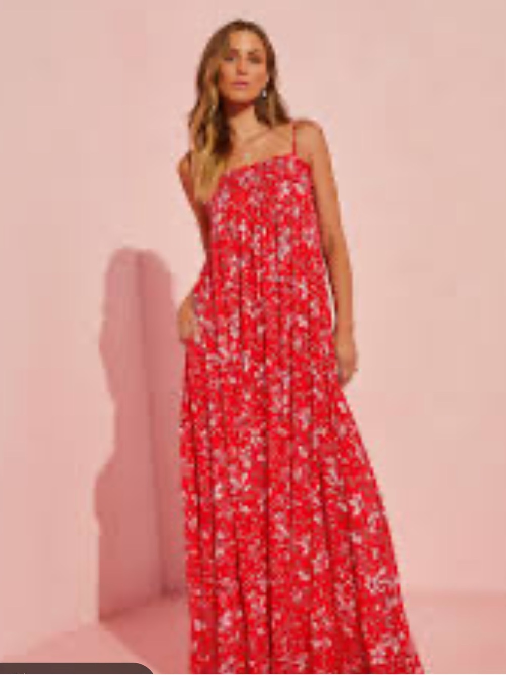 VICI Main Strip Red Floral Smocked Maxi Dress-Skirt